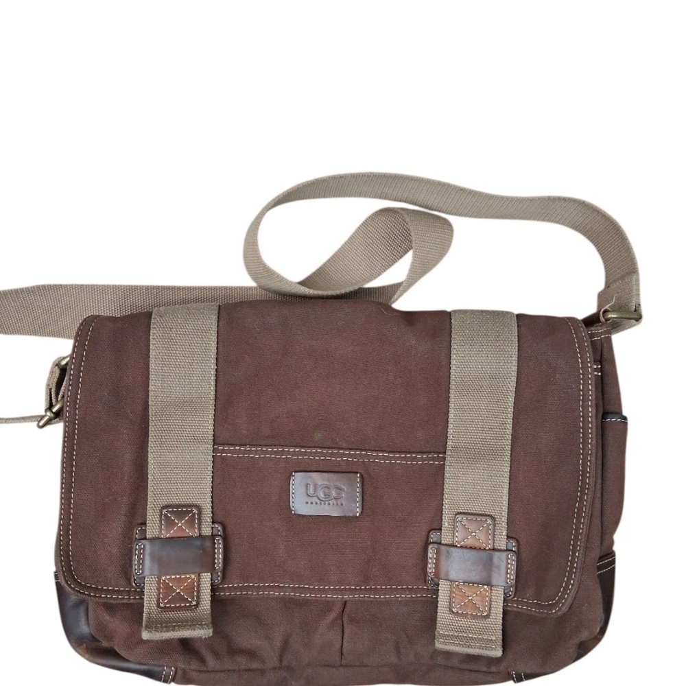 Vintage Rare UGG Brown Canvas And Leather Messenger Bag